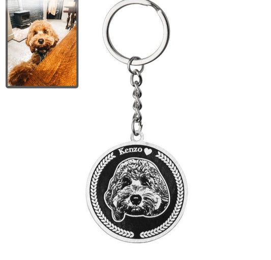 Porte-clés Silhouette de chien médaillon rond